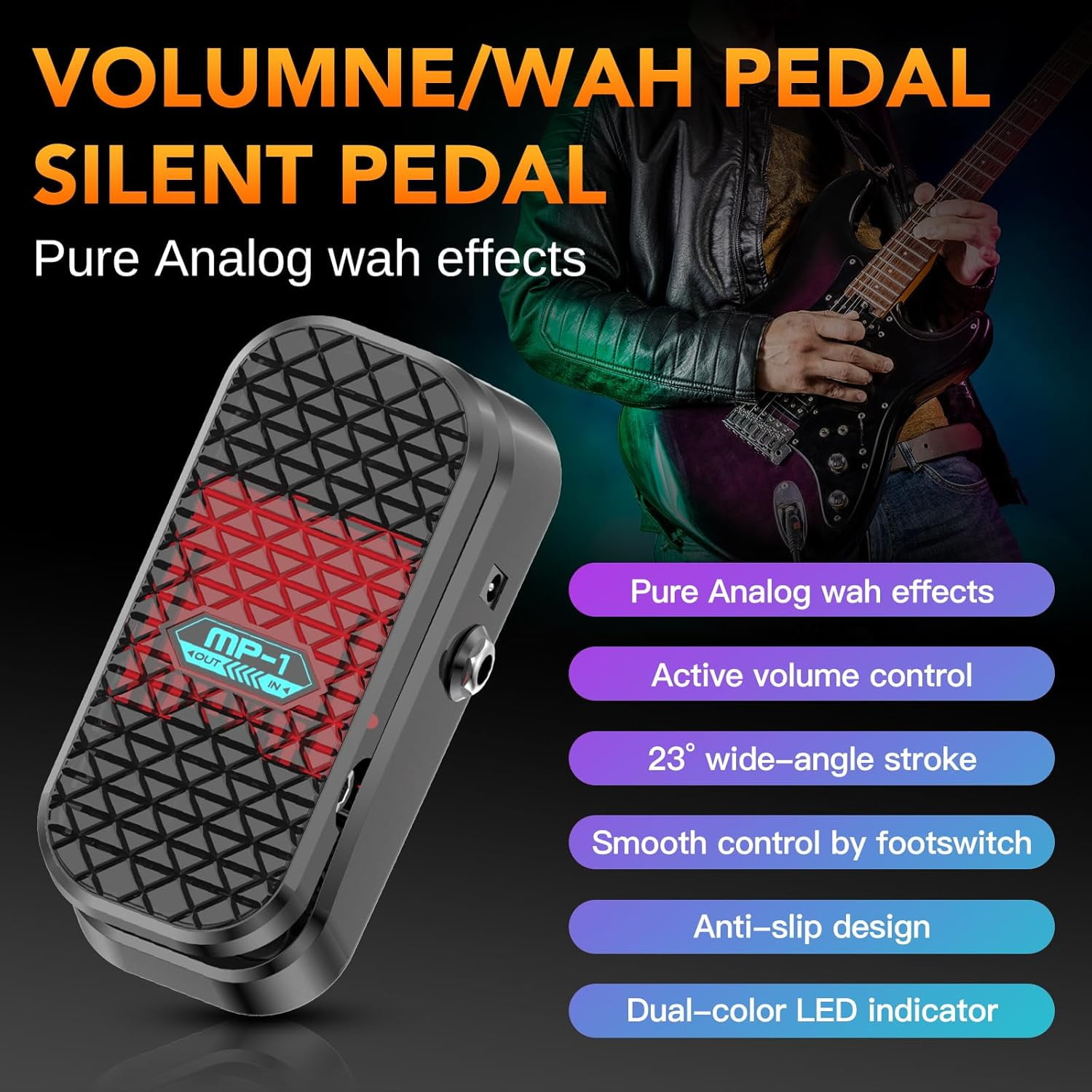 Mini Volume & Wah Combo, Pure Analog Wah Effects and Active Volume Control Pedal for Electric Guitar, RM-Type Shielded Inductor for Superior Wah Tones, 23° Wide Angle Travel, LED Mode Indicator