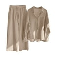 thumbnail image 3 of Baqcunre Women's 2-Piece Vintage Plus-Size Cotton and Linen Shirt and High-Waisted Pant Set,Color Beige,Size 3XL-5XL, 3 of 4
