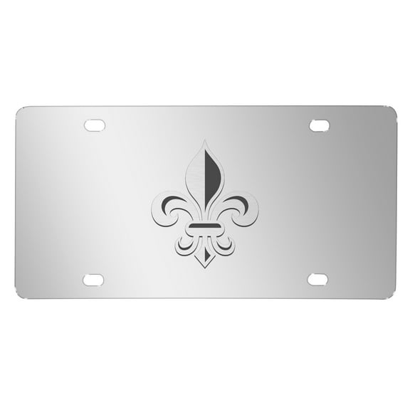 Fleur-de-Lis FDL 3D Half Black Mirror Chrome Stainless Steel License Plate