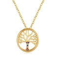 thumbnail image 1 of Zhuge Collar con colgante hecho a mano, colgante de etiqueta redonda, cadena con forma de árbol de la vida y collar con colgante de circonita (oro), 1 of 5