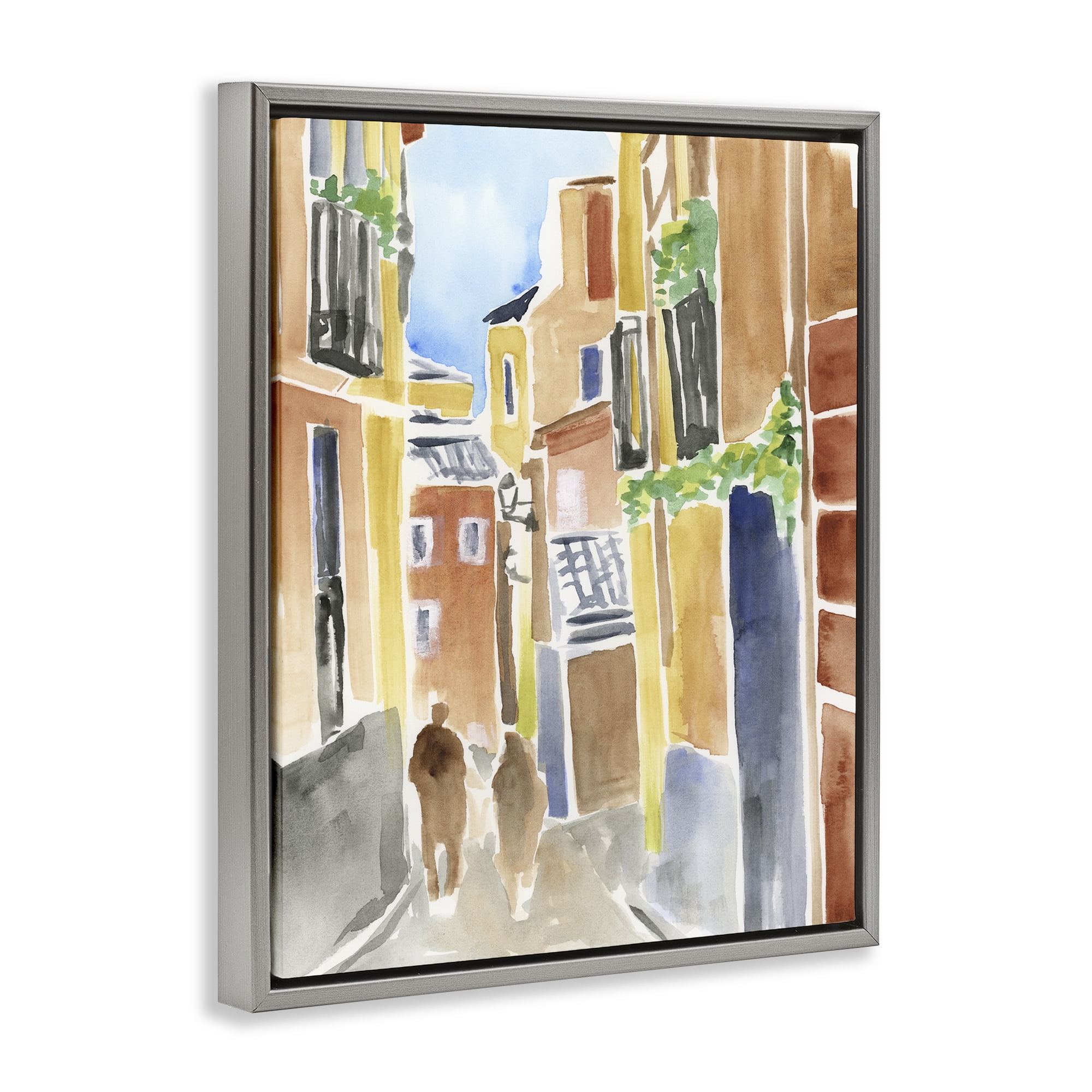Stupell Industries Calles de Madrid Architecture Gray Framed Floater Canvas Wall Art, design by June Erica Vess