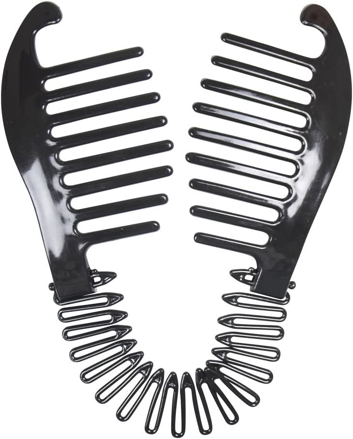Flexible Interlocking Banana Clip Clincher Interlocking Two Sides Hair Comb Black