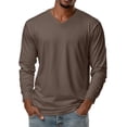thumbnail image 2 of Men's Casual Long Sleeve V Neck Solid Color T-Shirt Top for Spring Fall Minimalist Style,Brown,L, 2 of 8