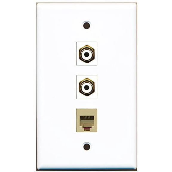 RiteAV - 2 Port RCA White and 1 Port Phone RJ11 RJ12 Beige Wall Plate