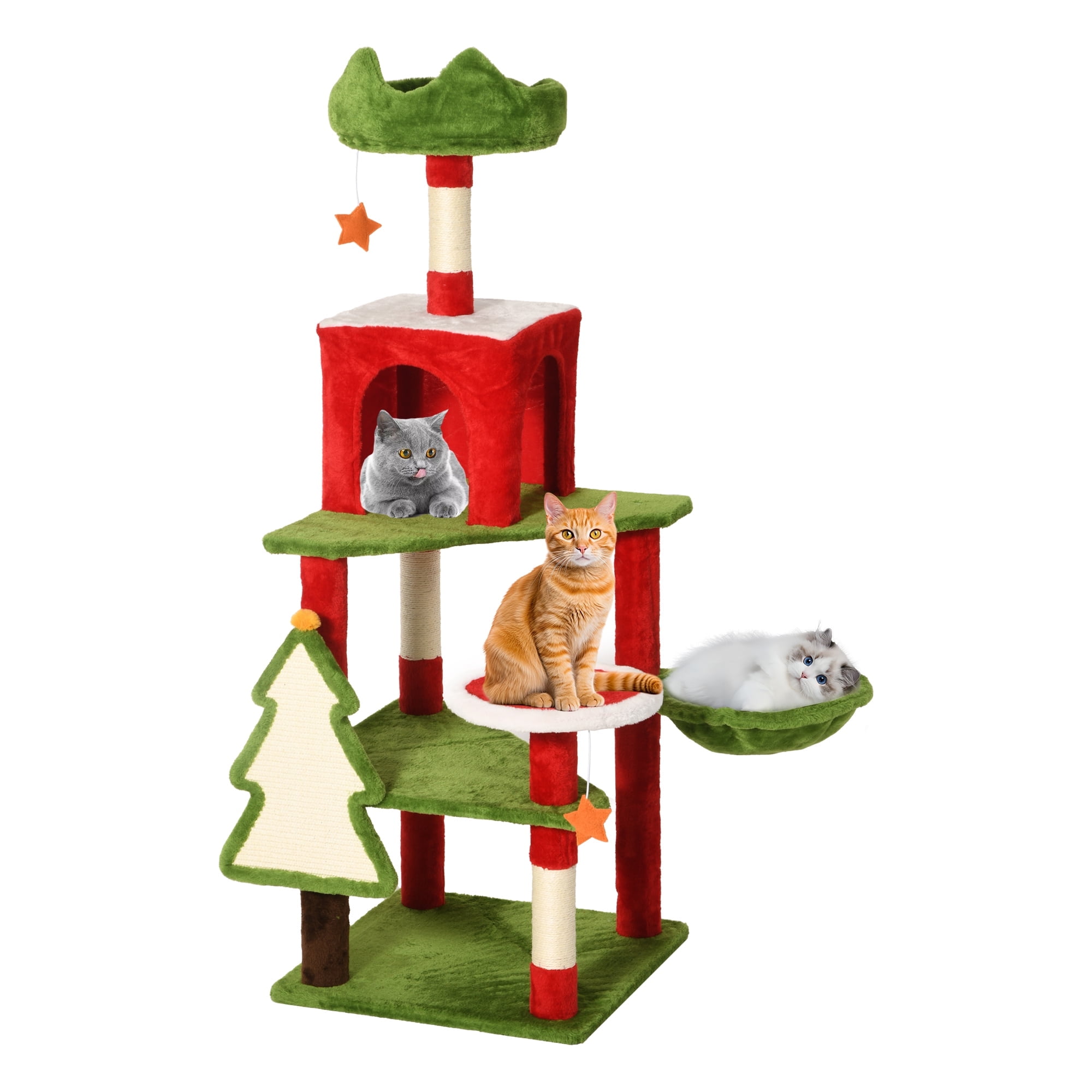 Dextrus 54" Cat Tree Tower Condo,Multi-Level Christmas Decor Cat Climbing Tower with Top Perches, Hammock, Scratching Posts,for Indoor Kittens' Play Center ,Chrismas Decor