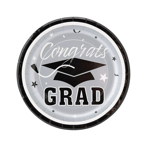 Silver Congrats Grad Paper Dessert Plates, Party Supplies, Graduation, 25 Pieces