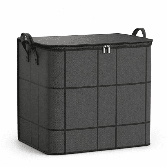 Foldable Fabric Bedding Storage Bag with Reinforced Handles, Zipper Closure Storage Organizer for Comforters, Blankets, Pillows, Wardrobe Organization S