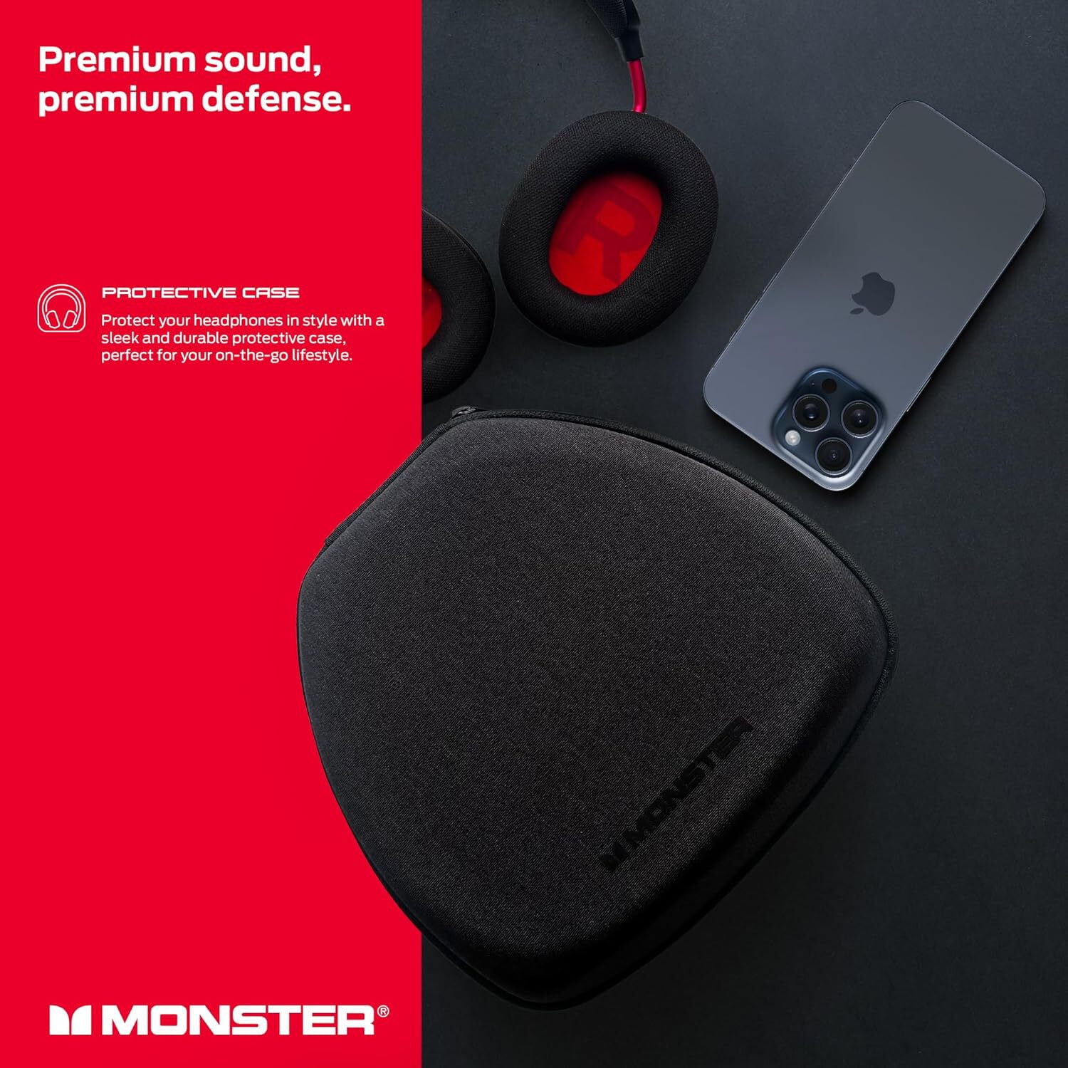 Monster Elements Air Bluetooth On-Ear Headphones, Detachable Pro Mic, 50mm Dynamic Drivers, 60-Hour Playtime, Protective Case