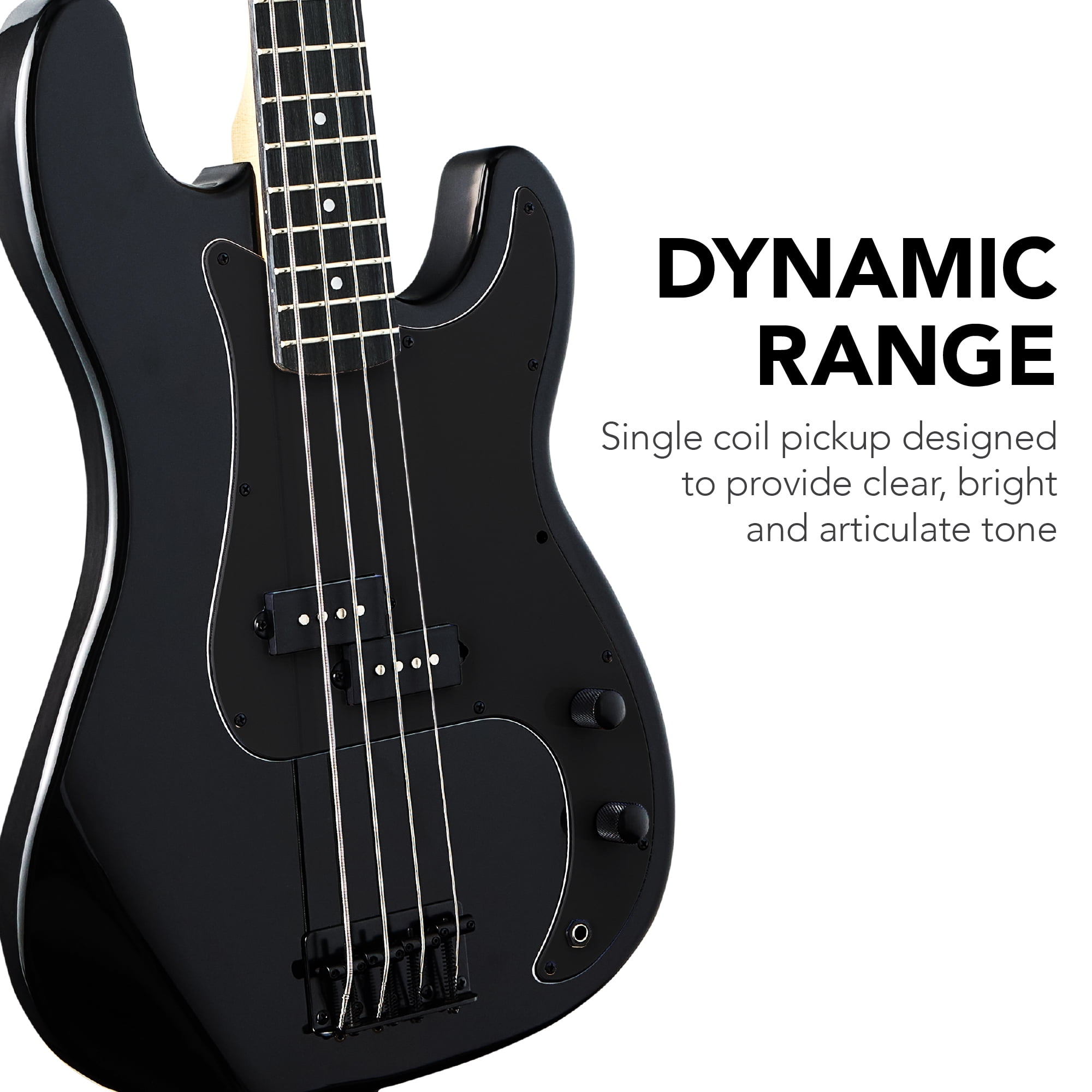 Best Choice Products Full Size Beginner 4-String Electric Guitar Bass Guitar w/ Padded Case - Black/Black