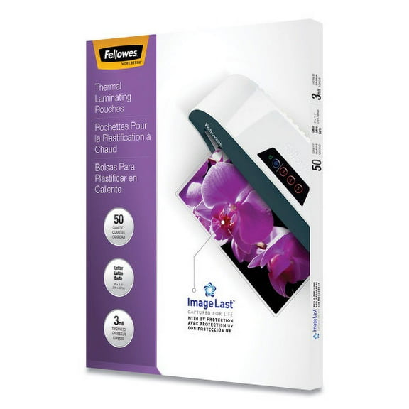 Fellowes ImageLast Laminating Pouches with UV Protection, 3 mil, 9" x 11.5", Clear, 50/Pack, Each