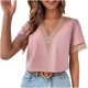 thumbnail image 1 of Blusa suelta de manga corta con cuello en V y encaje para mujer Pompotops  hkajfhjk470817, 1 of 6