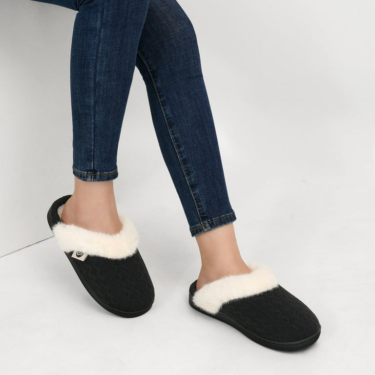 Ecetana Women's Knit House Slippers, Memory Foam, Faux Fur Lined