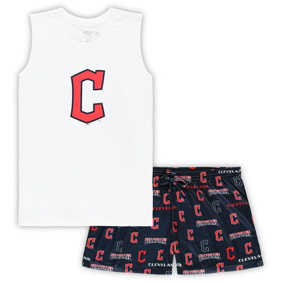 Women's Concepts Sport White/Navy Cleveland Guardians Plus Size Tank Top & Shorts Sleep Set