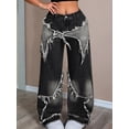 thumbnail image 5 of Y2K Tie Baggy Jeans for Women - Wide Straight Leg Denim Pants with Mid Rise Casual Boyfriend Fit Black L, 5 of 7