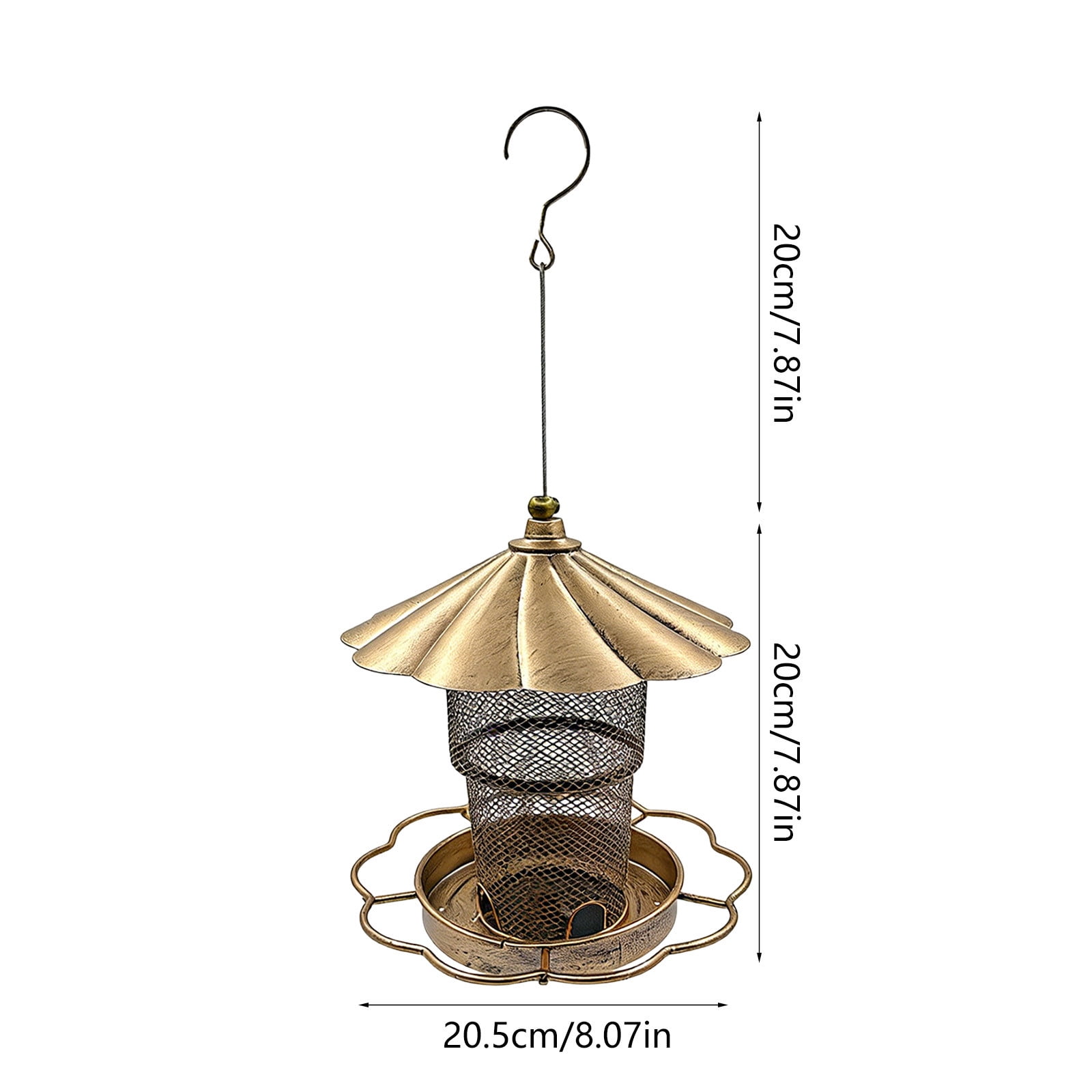 Gazebo Style Metal Bird Feeder for Outdoors, Heavy Duty Iron Hanging Feeder with Weather Resistant Roof for Garden, Patio, Yard, Gold Finish, Easy to Clean and Fill