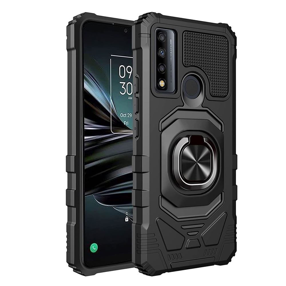 Phone Case For TCL 30 V 5G (Verizon), 30V Case (Not for 30 XL) Shock Absorbing Ring Case (Robotic Ring Black)