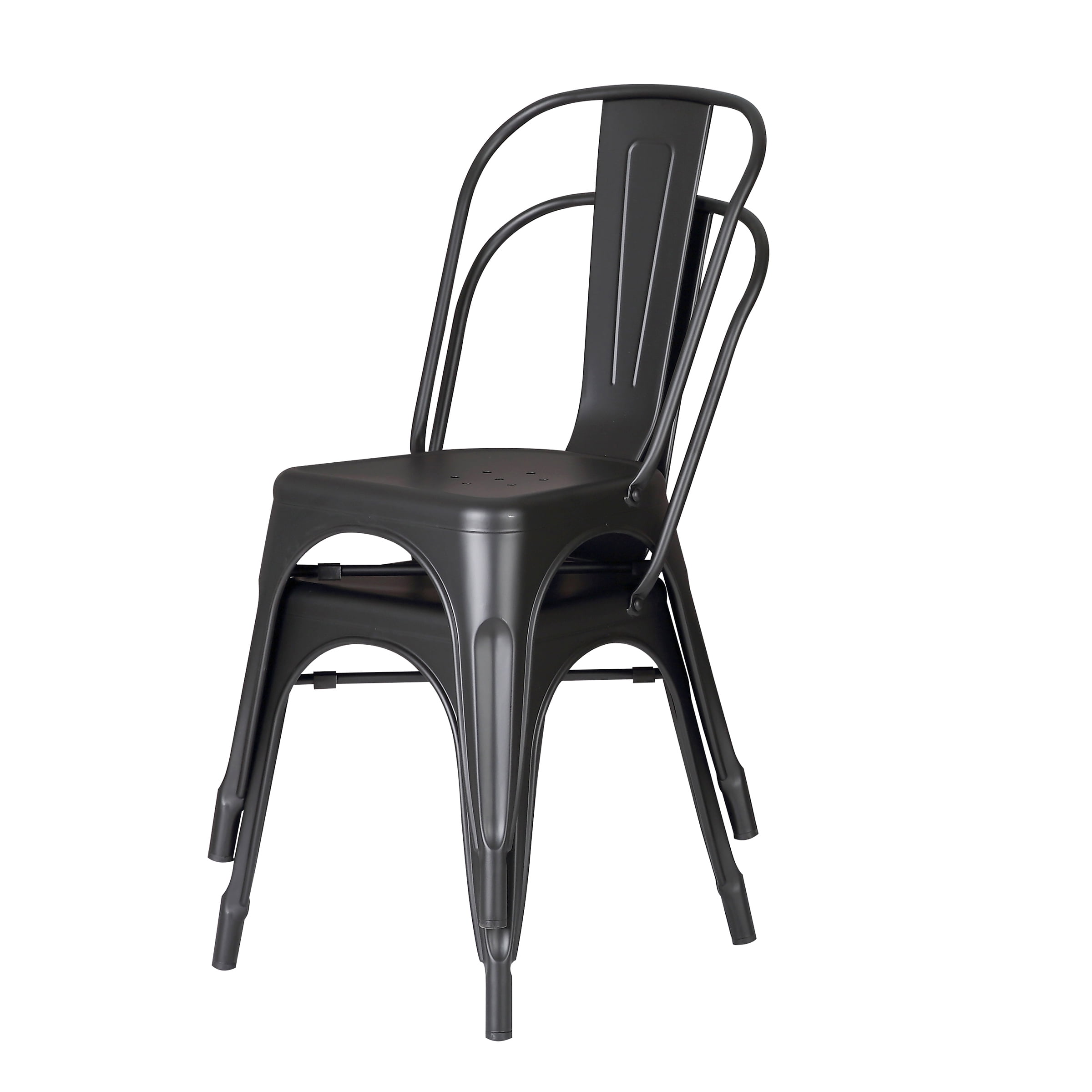 Modern Matte Black Metal Dining Room Kitchen Bar Chair, 18 inch seat Height, Set of 2