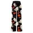 thumbnail image 4 of Fiaer,Halloween Wide Leg Plus Size Pants for Women,Women's Pumpkins Printed Baggy Elastic Waist Trousers,Ladies Drawstring Trendy Lounge Joggers Pink XXL, 4 of 5