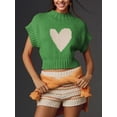 thumbnail image 2 of Women Cap Sleeve Sweater Tank Tops Cute Heart Mock Neck Sweater Vest Knit Cropped Pullover Top Valentine's Day Outfits, 2 of 5