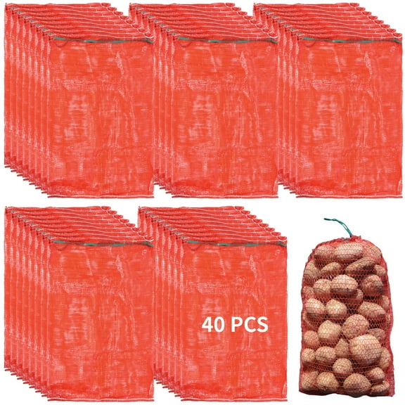 40 Pack Produce Storage Mesh Bags,35.3 x 23.5 Inches Mesh Onion Bags,Hanging Reusable Breathable Vegetable Storage Net Bags with Drawstring for Onions, Vegetables, Potatoes