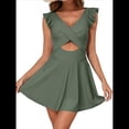 thumbnail image 3 of Traje de Baño para Mujer con Volantes y Corte Bajo, Control de Abdomen, Cuello en V, Cruzado Verde Océano L, 3 of 10