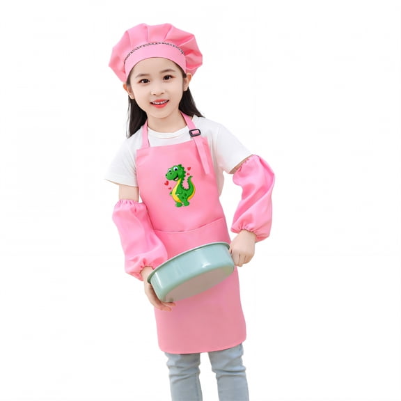AUQ Kids Apron,Polyester Material Kids Aprons for Cooking,Back String Design Apron with Pockets,Pink3