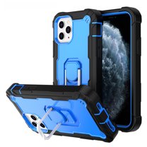 Allytech Compatible with iPhone 12 Pro Max Case, 3 Layer Heavy Duty Shockproof Protective Ring Holder Kickstand Holster Case for Apple iPhone 12 Pro Max 2020 Release[6.7 inch], Black   Blue