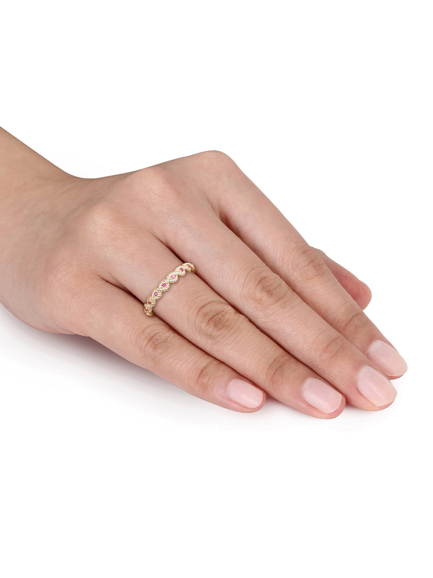 Miabella Women's 1/4 Carat T.G.W. Created Ruby 10kt Yellow Gold Twisted Eternity Band