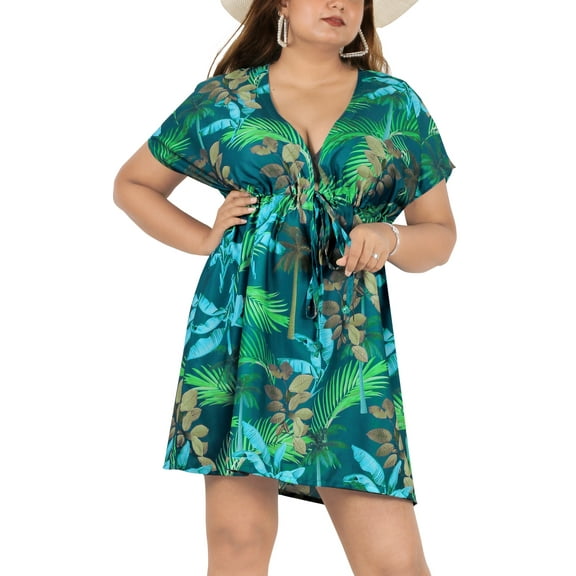 LA LEELA Women's Swimsuit Coverups Summer Cover ups for Swimwear Women Beach for Bathing Suit Bikini Dress Beachwear Dresses Cover up M-L Navy, Leaves