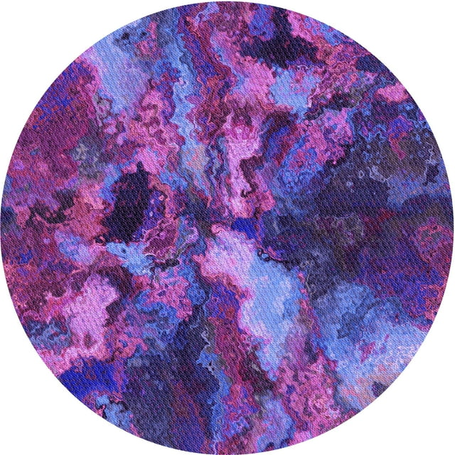 Ahgly Company Tapis d'Intérieur Lavables en Machine, Ronds, Transitionnels, Bleu Ardoise, Ronds de 8'