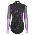 thumbnail image 3 of YiZYiF Women's Glitter Bodysuit Long Sleeve Ballet Gymnastics Leotard Figure Skating Dance Costume Purple XL, 3 of 6