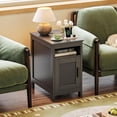 thumbnail image 6 of Narrow Night Stand Set of 2 with Charging Station and Rattan Cabinet for Small Spaces, Black, 6 of 8