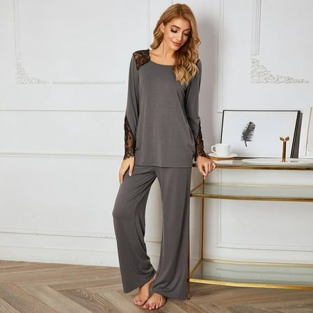 

Spree Pyjamas Long Sleeve Close-Fitting Warm Outdoor Homehome Wear Long-Sleeved Autumn and Winter Pajamas Suit Ladies Solid Color Pure Cotton Pajamas Casual S