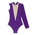 thumbnail image 4 of YONGHS Women's Single Long Sleeve Gymnastic Leotard Rhinestones Ballet Dance Bodysuit Unitards Purple S, 4 of 6