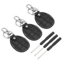 Uxcell Leather Key Fob, 3 Pcs Genuine Leather Key Cover RFID Key Fob Protector Air Tag Holder Keychain Case with Key Ring & Screwdriver for Car Key ID Key Cards Black