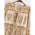 thumbnail image 5 of Boho Vintage Women Long Sleeve Floral Print Tie Neck Beach Bohemian Maxi Dress Ladies Rayon Cotton Summer Sundress Robe, 5 of 6