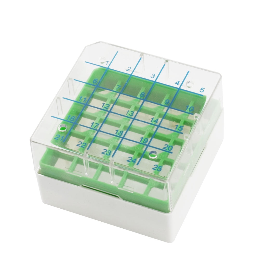 Unique Bargains Green Clear Square Shape 25 Compartments Cryovial Storage Box