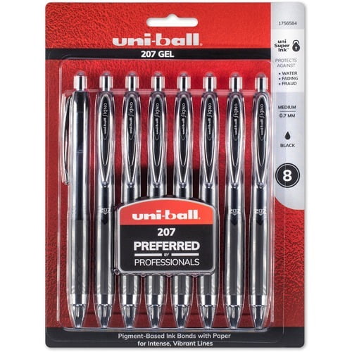 uni-ball 207 0.7mm Gel Pens Medium Pen Point - 0.7 mm Pen Point Size - Conical Pen Point Style - Refillable - Retractable - Black Gel-based Ink - Translucent Black Plastic Barrel - Tungsten Carbide Ti
