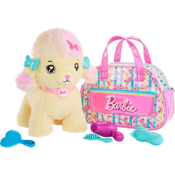 Barbie Stuffed Animals, Poodle with Themed Purse and 6 Accessories, Salon Pet Adventure