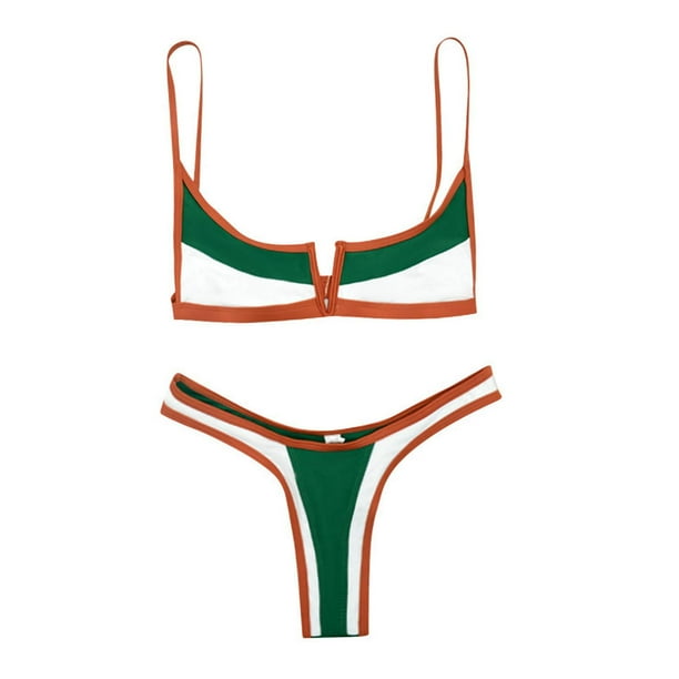 Conjunto de Bikini femenino, traje de baño Halter para fiesta en la playa, surf, piscina para mujer Marrón