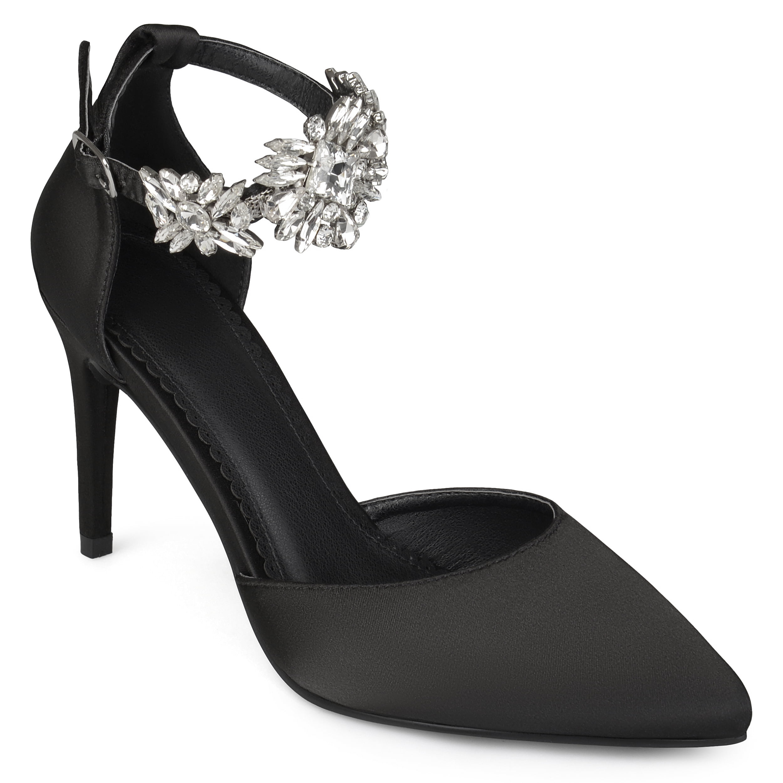 Brinley Co. - Women's Satin Pointed Toe Rhinestone Ankle Strap D'orsay ...