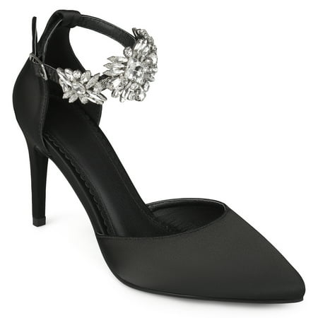 Women's Satin Pointed Toe Rhinestone Ankle Strap D'orsay Stiletto