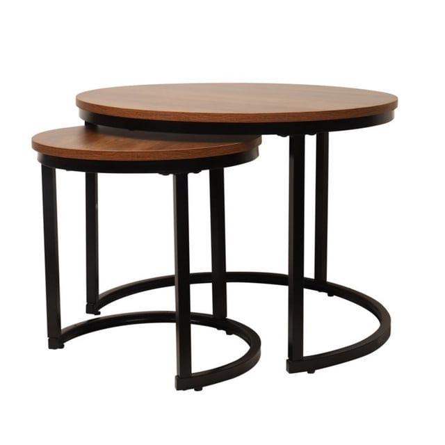 Jessar Set of 2 Round Coffee Tables from the Bali Collection, Brown Wood Grain