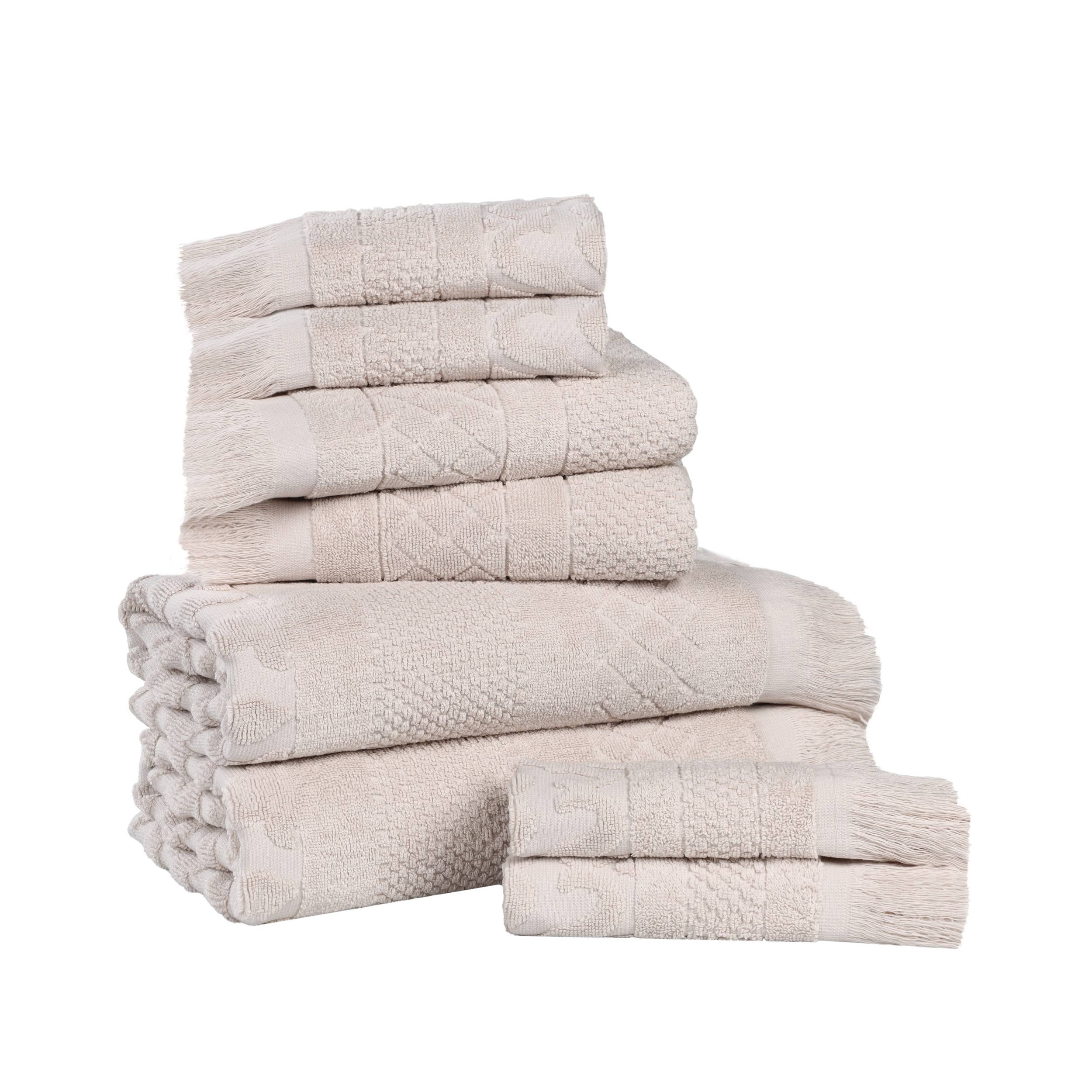 Superior Rolla Geometric Cotton 8 Piece Towel Set, Quick-Dry Ultra Soft Towels, Silver