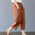 thumbnail image 4 of LLYwey Business Casual Pants Fashion Women Summer Casual Loose Cotton and Linen Pocket Solid Trousers Pants Female Business Casual Pants Long Pant Style H1113 Orange M, 4 of 9