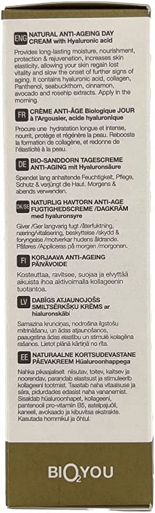 Bio2You, Natural Anti-Ageing Day Cream, Increases Skin Elasticity and Stimulates Collagen Production, with Hyaluronic Acid, 50ml