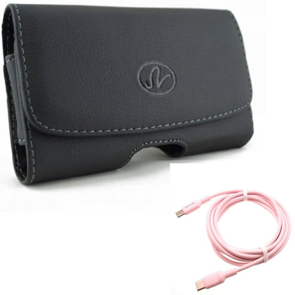 Pink 10ft Long Cable w Case Belt Clip for Samsung Galaxy S22 Plus,S21,S21 Plus,S21 S20 Plus,S20 Fan Edition,Fan FE 5G - USB-C to Type-C PD Fast Charger Cord, Leather Swivel Holster