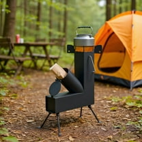 Yardi Yarda 9.44"D x 17"W x 22"H Camping Rocket Stove, Camping Stove with Iron Panel for Outdoor, Black