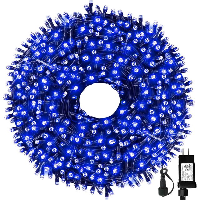 Guirnalda de luces navideñas azules de 100 LED para interiores y exteriores, luces navideñas para decoración navideña, fiesta festiva, 8 patrones