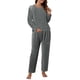 thumbnail image 1 of Conjunto de pijama de felpa coral para mujer: camiseta de manga larga y pantalón, estampado con letras, dos piezas informales., 1 of 7